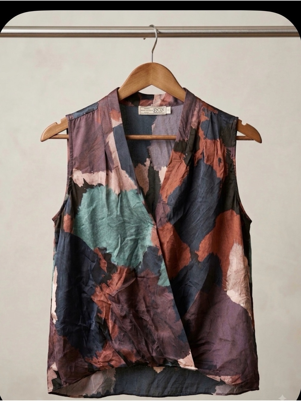 GO BY GO SILK Abstract Painterly Sleeveless Top in Teal, Rust & Navy